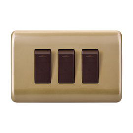 Golden 3 Gang 1 Way Switch Contemporary Light Switches Fireproof ABS Material
